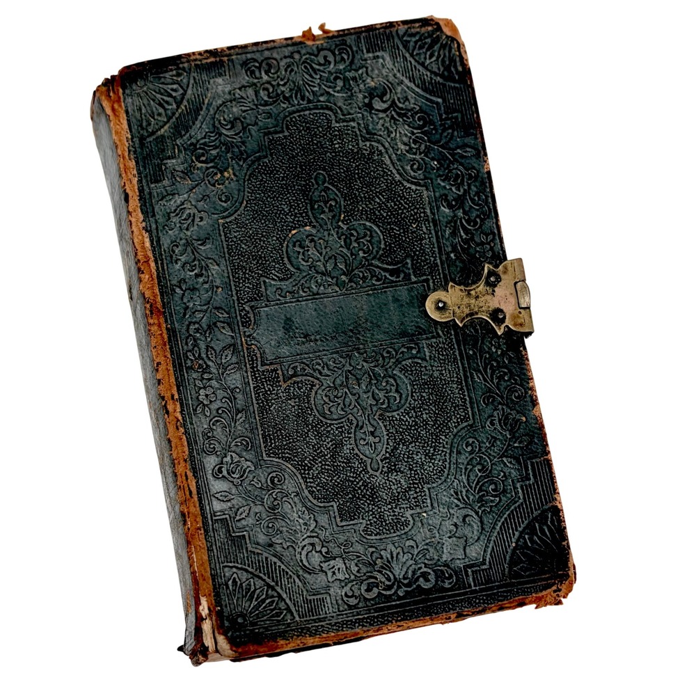 Antique 1856 Holy Bible American Bible Society Embossed Leather Brass Clasp Gilt